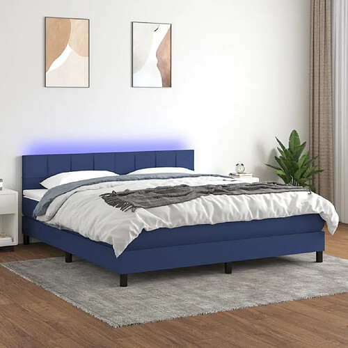 vidaXL Sommier à lattes de lit avec matelas LED Bleu 180x200 cm Tissu