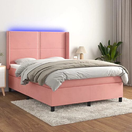 Sommier à lattes,Cadre à lattes de lit pour Adulte matelas et LED Rose 140x190 cm Velours -MN10090