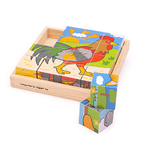 Bigjigs Toys Puzzle Cube de Ferme en Bois