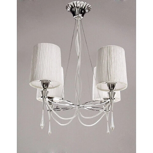 Luminaire Center Suspension Lucca 4 Ampoules E27, chrome poli avec Abat jour blancs & cristal transaparent