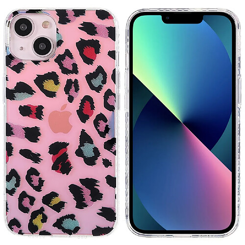 Coque en TPU + acrylique motif léopard pailleté, blu-ray IMD Léopard coloré pour votre iPhone 13 6.1 pouces