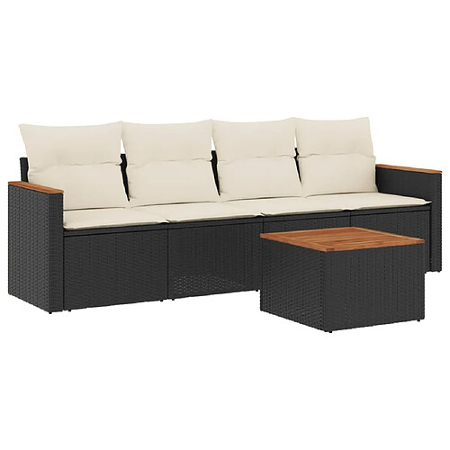 Maison Chic Ensemble de 5 Tables et chaises d'extérieur avec coussins,Salon de jardin noir résine tressée -GKD215141