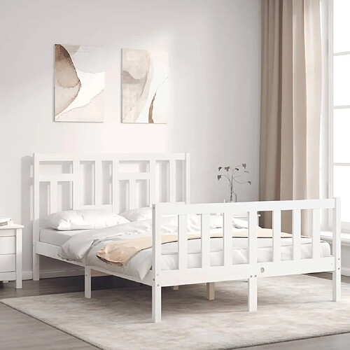 Maison Chic Lit adulte - Cadre Structure de lit avec tête de lit Contemporain blanc petit double bois massif -MN96119