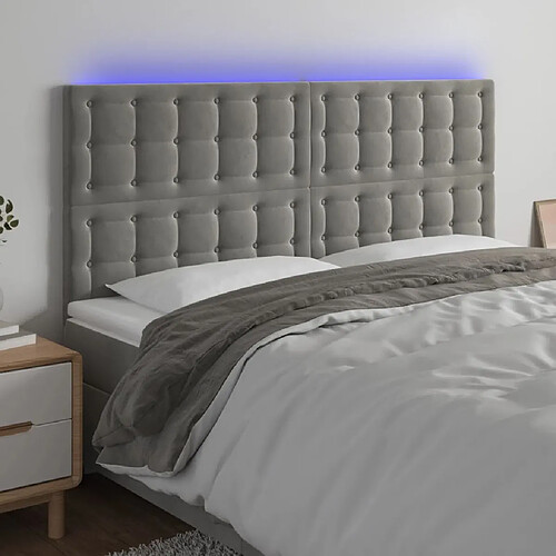 Maison Chic Tête de lit scandinave à LED,meuble de chambre Gris clair 200x5x118/128 cm Velours -MN72885