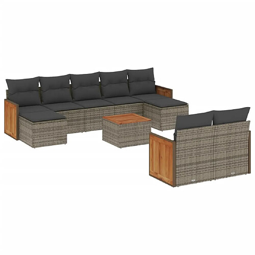 Maison Chic Salon de jardin avec coussins 10 pcs | Ensemble de Table et chaises | Mobilier d'Extérieur gris résine tressée -GKD48152