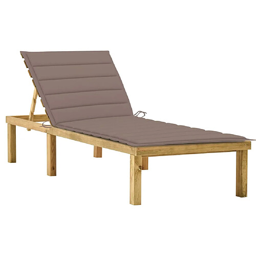 vidaXL Chaise longue avec coussin taupe Bois de pin imprégné