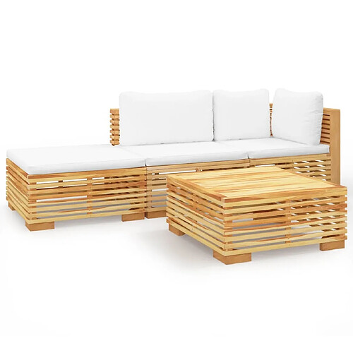 Maison Chic Salon de jardin 4 pcs + coussins - Mobilier/Meubles de jardin - Table et chaises d'extérieur Bois de teck solide -MN80226