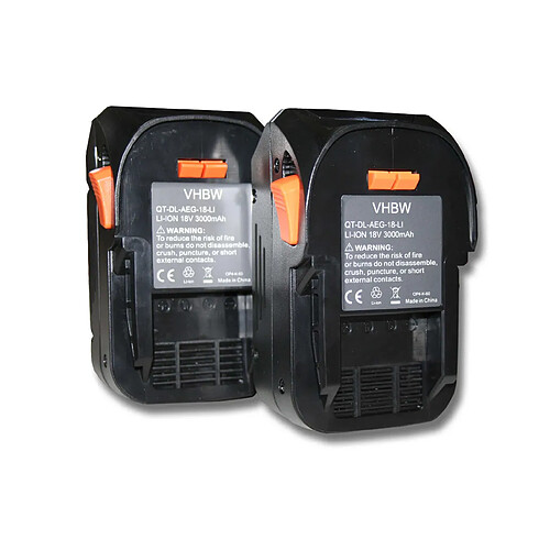 vhbw 2x Batteries compatible avec Ridgid 130383001, 130383025, 130383028 outil électrique (3000mAh Li-ion 18 V)