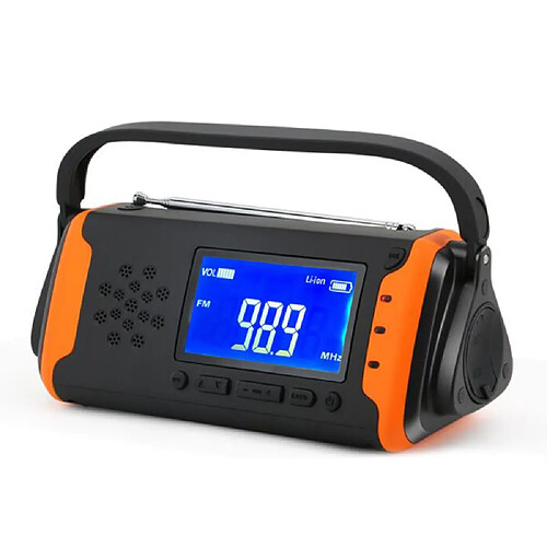 Universal Radio solaire extérieure portable d'urgence lampe de poche LED manivelle 4000mAh long endurance alimentation électrique banque alerte météo FM/AM/WB |(Orange)