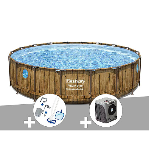 Kit piscine tubulaire ronde Bestway Power Steel avec hublots 5,49 x 1,22 m + Kit d'entretien Deluxe + Pompe à chaleur