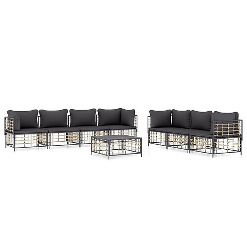 Maison Chic Salon de jardin 8 pcs + coussins - Mobilier/Meubles de jardin - Table et chaises d'extérieur anthracite résine tressée -MN91608