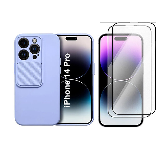 Coque Cam Slide couleur Lavande + 2 Verres Trempes Pour iPhone 14 Pro Little Boutik©