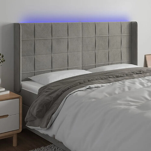 vidaXL Tête de lit à LED Gris clair 183x16x118/128 cm Velours