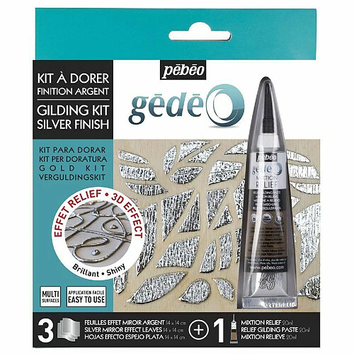 Pebeo Kit à dorer - 3 feuilles miroir et mixtion 20 ml - Finition argent