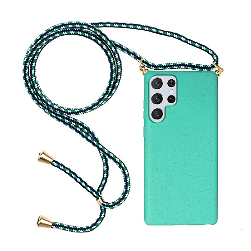 Coque en TPU antichoc avec lanière cyan pour votre Samsung Galaxy S22 Ultra 5G