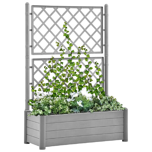 vidaXL Jardinière avec treillis 100x43x142 cm PP Gris pierre