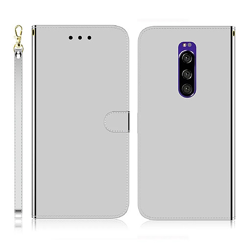 Wewoo Housse Coque Etui à rabat horizontal en surface miroir avec pour Sony Xperia 1 et logements cartesporte-monnaie et lanière Argent