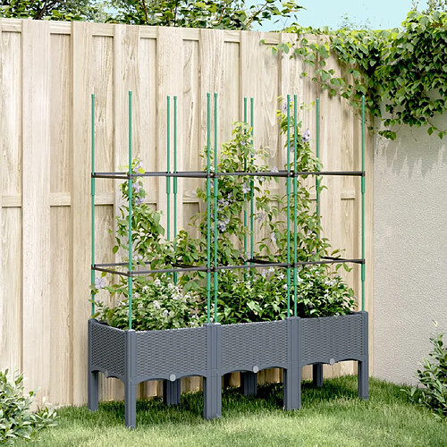 vidaXL Jardinière avec treillis bleu gris 120x40x142,5 cm PP