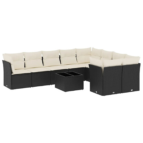 Maison Chic Salon de jardin 10 pcs avec coussins | Ensemble de Table et chaises | Mobilier d'Extérieur noir résine tressée -GKD29806