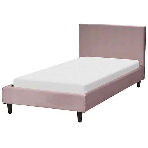 Beliani Lit avec sommier FITOU 90 x 200 cm Velours Rose