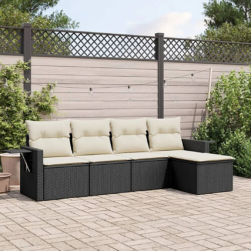 vidaXL Salon de jardin 5 pcs avec coussins noir résine tressée