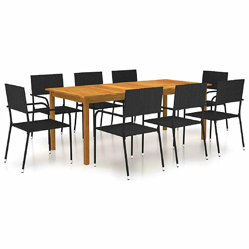 Salle à manger de jardin 9 pcs,Table et chaise à dîner Noir -MN38381