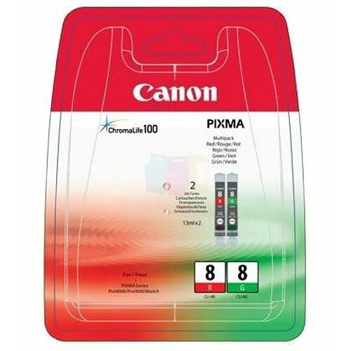 Canon CLI-8 R/G Multipack Pack de 2 cartouches d'encre d'origine separees Rouge et Vert