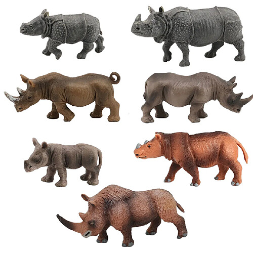 7 Pièces Réaliste En Plastique Animaux Figure Miniature Rhinocéros Figurines Modèle D'affichage pour les Enfants L'éducation Précoce