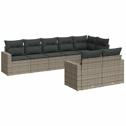 Maison Chic Salon de jardin 8 pcs avec coussins | Ensemble de Table et chaises | Mobilier d'Extérieur gris résine tressée -GKD10191