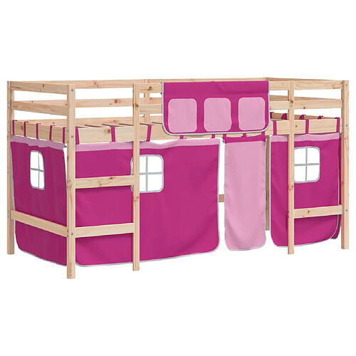 Vidaxl Lit mezzanine enfants et rideaux rose 80x200cm bois pin massif