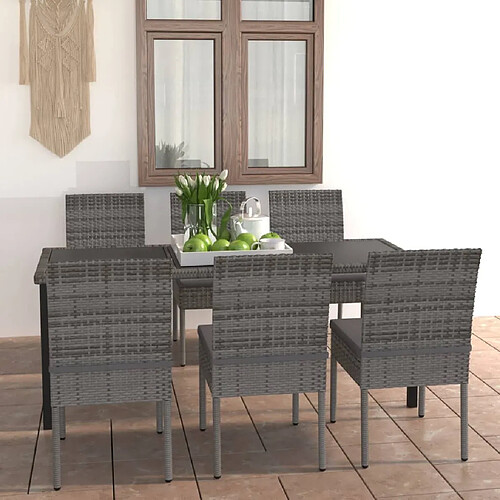 Salle à manger de jardin 7 pcs,Table et chaise à dîner Résine tressée Gris -MN94301