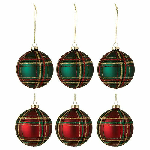 Paris Prix Lot de 6 Boules de Noël Quadrillé 8cm Vert & Rouge