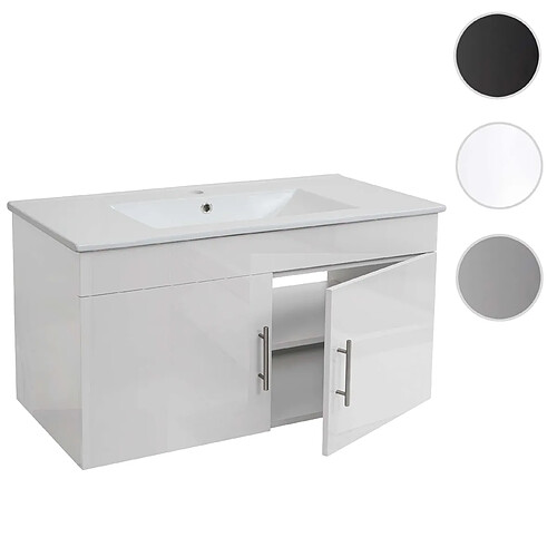 Mendler Lavabo + meuble sous évier HWC-D16, meuble sous vasque, poli miroir 90cm ~ blanc