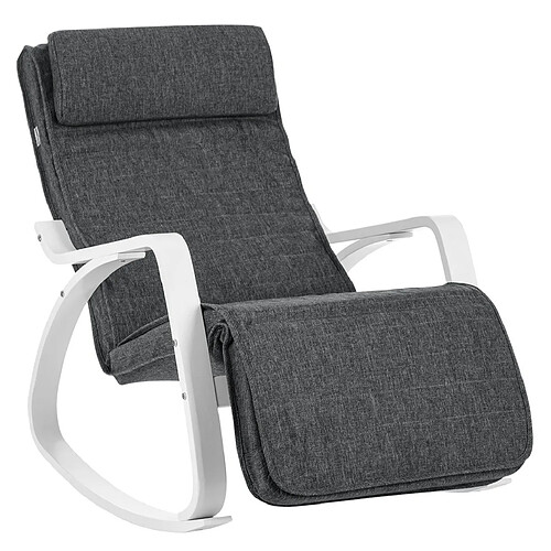 Helloshop26 Fauteuil à bascule en bois de bouleau chaise berçante avec repose-pieds réglable en 5 angles imitation lin capacité de charge 150 kg salon gris foncé 12_0002780