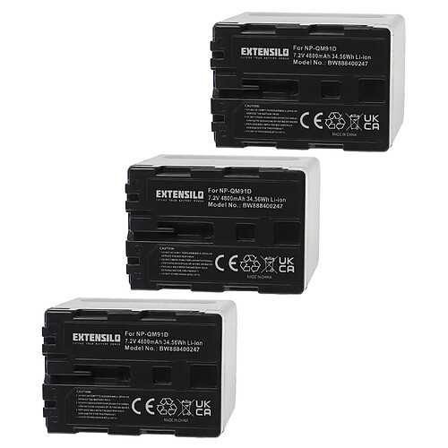 Vhbw EXTENSILO 3x Batteries remplacement pour Sony NP-FM30, NP-FM50, NP-FM70, NP-FM55H pour appareil photo, reflex numérique (4800mAh, 7,2V, Li-ion)