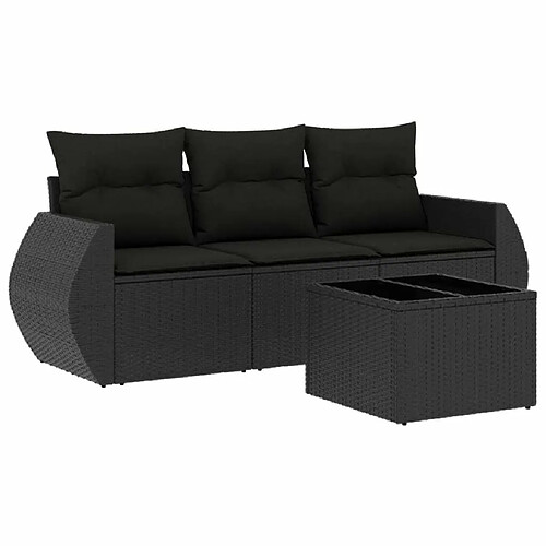 Maison Chic Salon de jardin 4 pcs avec coussins | Ensemble de Table et chaises | Mobilier d'Extérieur noir résine tressée -GKD31321