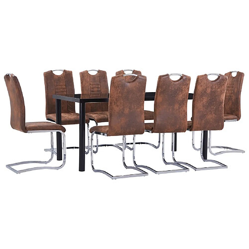 vidaXL Ensemble de salle à manger 9 pcs Similicuir daim Marron