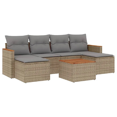 Maison Chic Ensemble à manger d'extérieur 7 pcs avec coussins,Salon de jardin,Mobilier de jardin mélange beige résine tressée -GKD527655