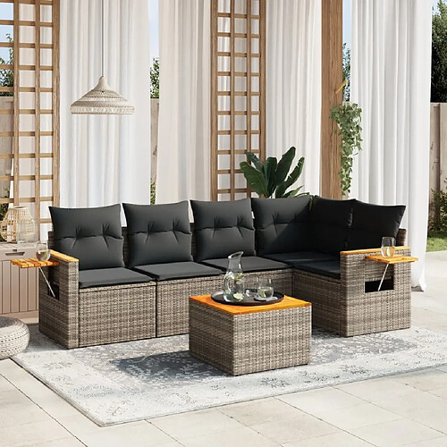 vidaXL Salon de jardin 6 pcs avec coussins gris résine tressée