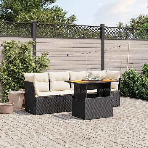 vidaXL Salon de jardin 5 pcs avec coussins noir résine tressée