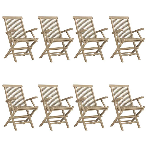 Maison Chic Lot de 8 Chaises de jardin,Fauteuil d'extérieur pliantes gris 56x61x89 cm bois de teck -MN41182