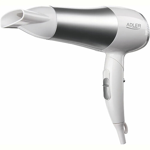 Sèche-cheveux de Voyage Pliable 2 Niveaux de Puissance, Air Froid Buse 360°, 2200, Blanc/Gris, Adler, AD2225