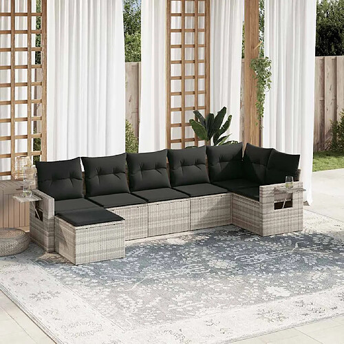 vidaXL Salon de jardin avec coussins 7 pcs gris clair résine tressée