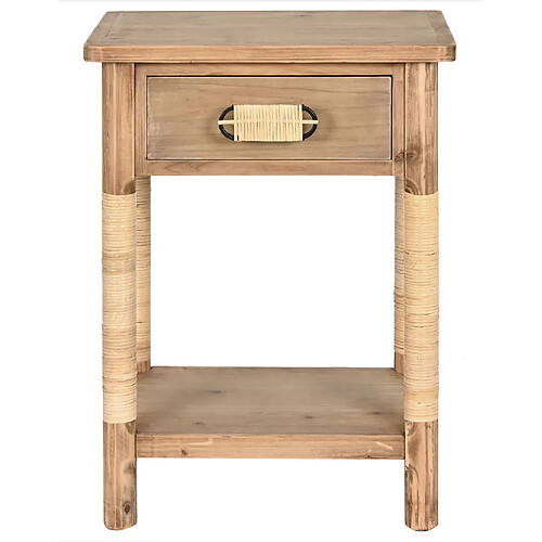 Pegane Table de nuit, table de chevet avec 1 tiroir en bois coloris naturel - longueur 44 x profondeur 33 x Hauteur 61,5 cm