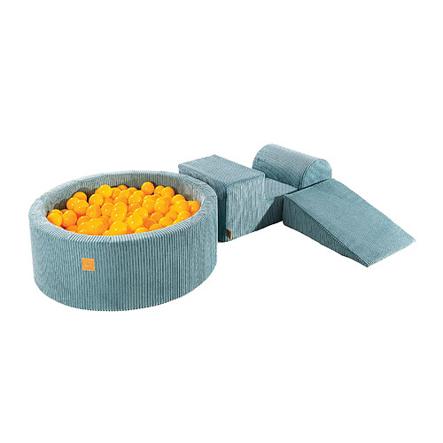 MeowBaby Aire de Jeux en mousse avec Piscine a Balles, 3 éléments, 200 Balles, Aesthetic, Côtelé, Turquoise : Jaune