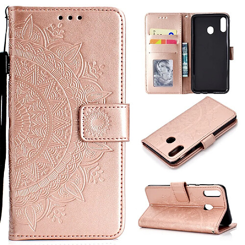 Etui en PU empreinte fleur or rose pour votre Huawei Y6p