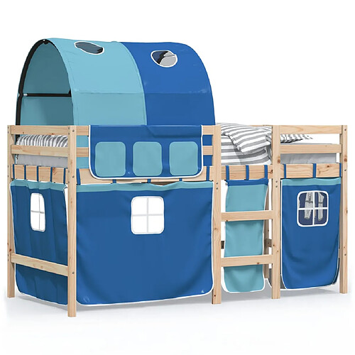 Vidaxl Lit mezzanine enfants et tunnel bleu 90x200cm bois pin massif