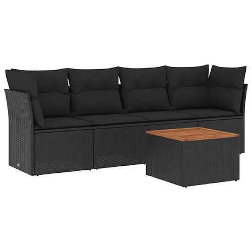 Maison Chic Ensemble de 5 Tables et chaises d'extérieur avec coussins,Salon de jardin noir résine tressée -GKD501570