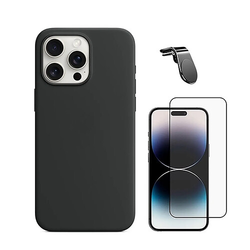 Kit De Film En Verre Trempé À Couverture Complète 5D + Couvercle En Silicone Liquide + Support Magnétique L Phonecare Compatible avec Apple iPhone 16 Pro Max - Noir