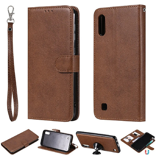 Wewoo Housse Coque Pour Galaxy M10 Étui de protection à rabat horizontal de couleur unie avec support et fentes cartes et portefeuille et cadre photo et lanière marron